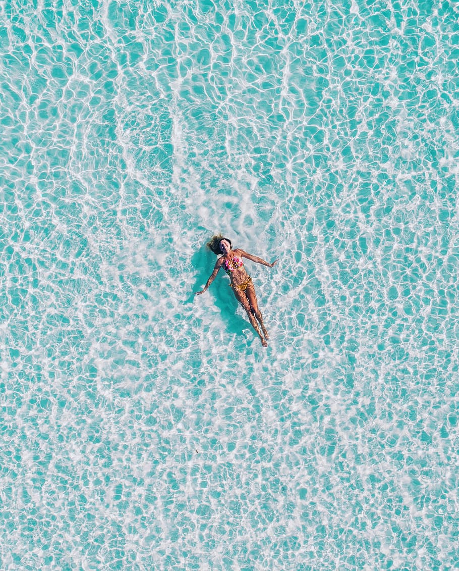 woman floating on body of water, sea, ocean, blue, nature, people, HD wallpaper