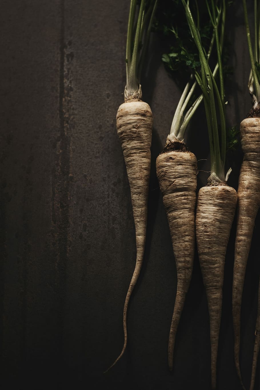 macro photography four brown carrots, four beige carrots, parsnip HD wallpaper