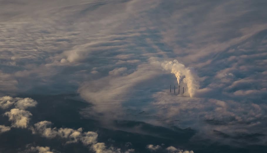 sea of clouds, landscape photo of factory, industry, steam, white HD wallpaper