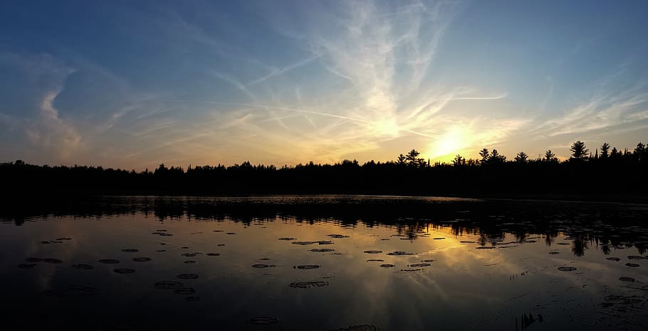 sunset, water, reflection, sky, fire, nature, sunrise, summer HD wallpaper