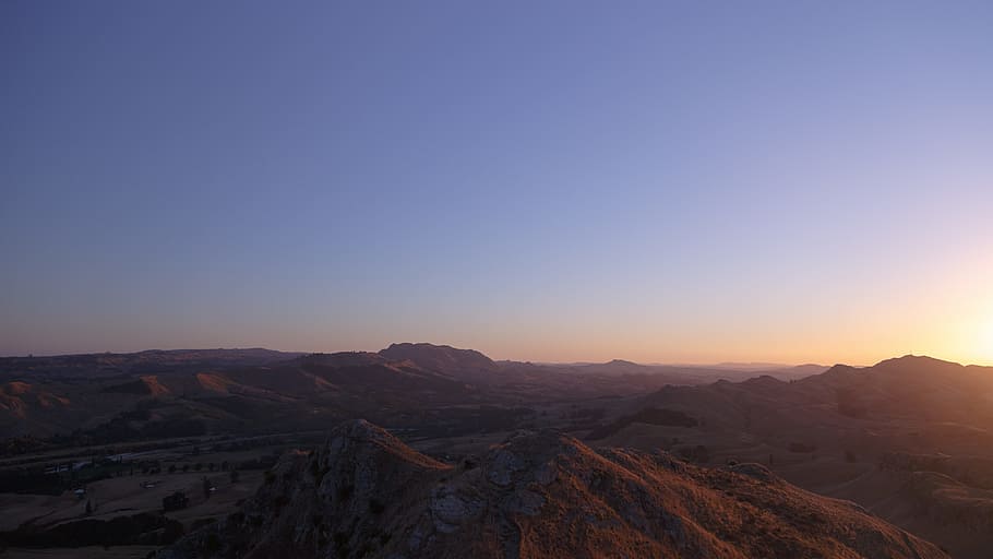 view, mountains, range, landscape, clear, far, sunset, twilight HD wallpaper