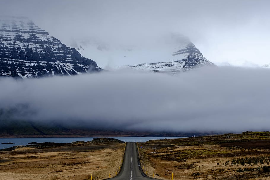 snow-capped mountain surrounded with fog, highland, cloudy HD wallpaper