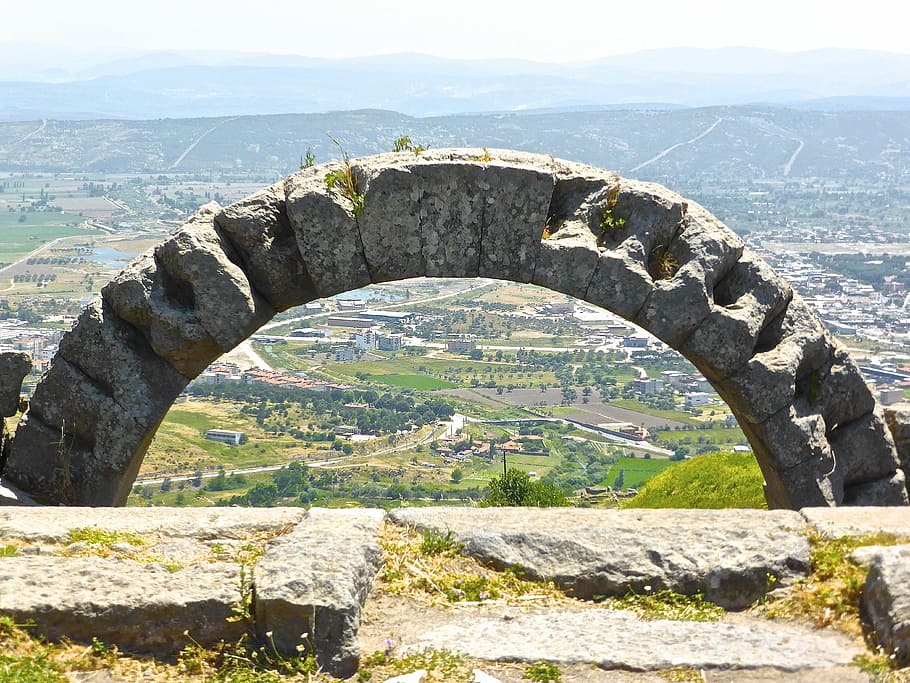 arch-shaped gray stone, ruins, turkey, ancient, roman, history, HD wallpaper