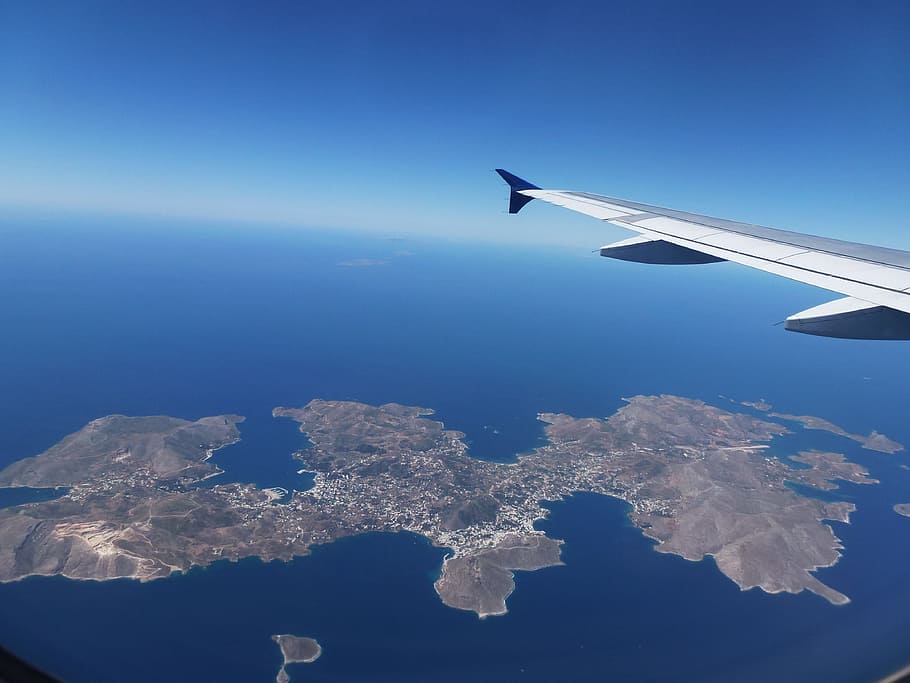 Aircraft, Fly, Outlook, Flight, blue, wing, island, airplane HD wallpaper