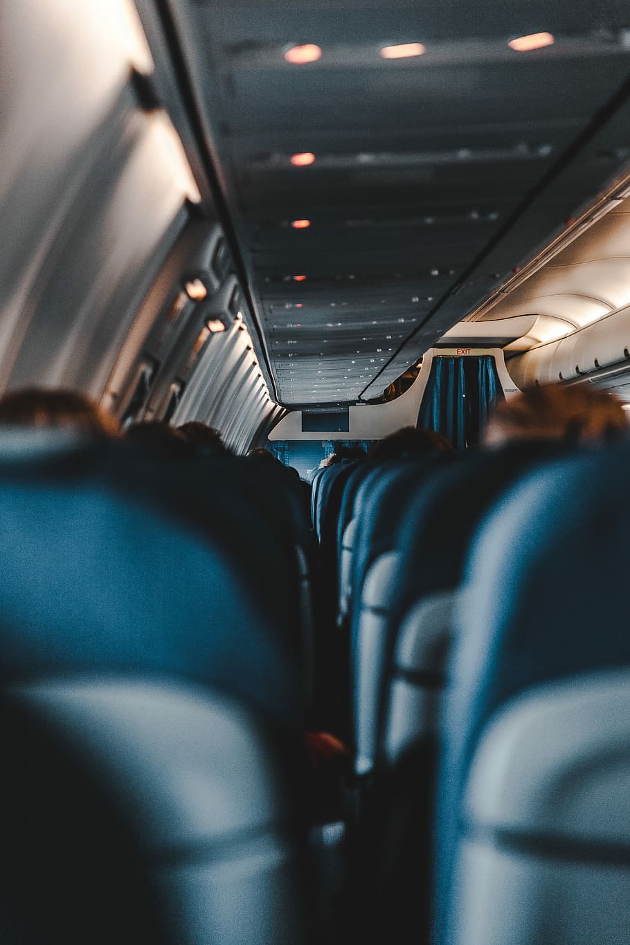 selective focus photography of airplane, people sitting inside plane