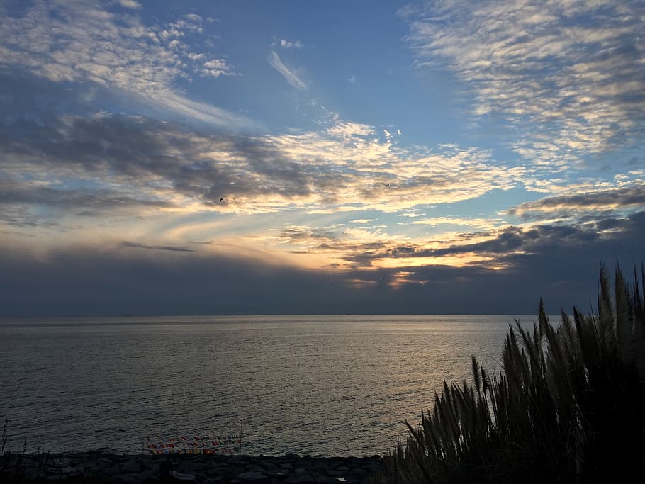 sunset, sky, lake, clouds, outdoor, sea, nature, summer, dusk HD wallpaper