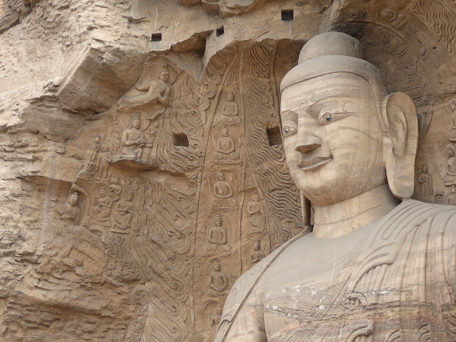 buddhism, yungang grottos, yungang caves, china, shanxi, datong, HD wallpaper