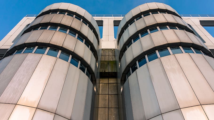architecture, building, upward, metallic, window, facade, built structure HD wallpaper