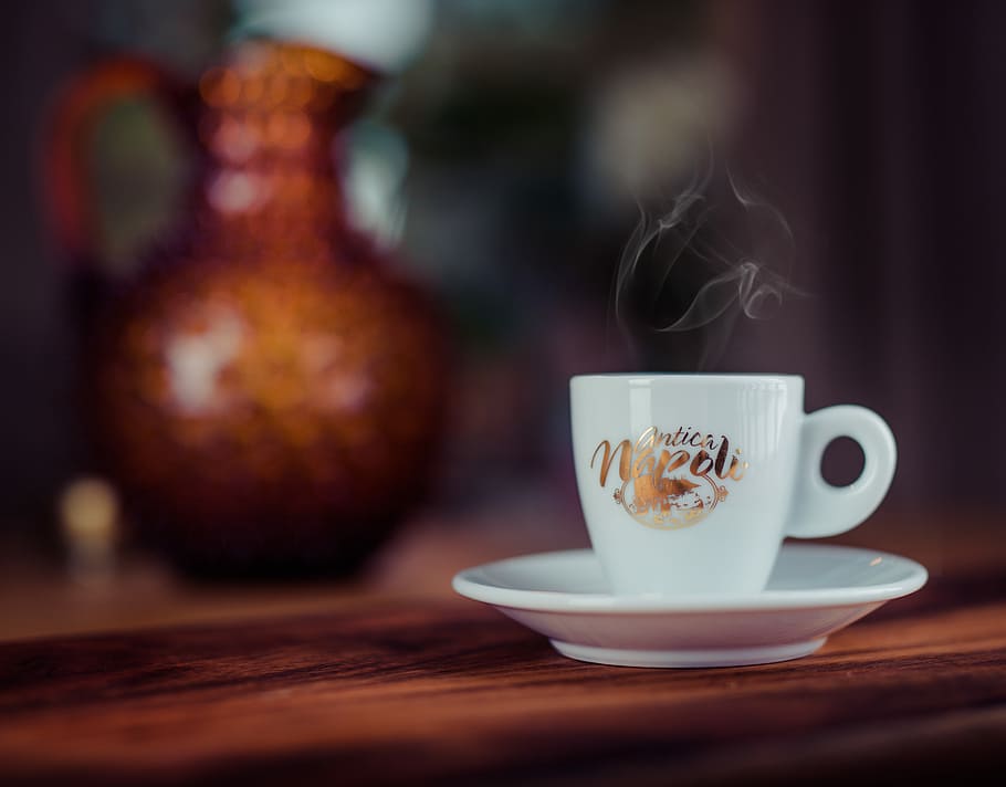 shallow focus photography of white ceramic teacup, white ceramic coffee cup and saucer HD wallpaper
