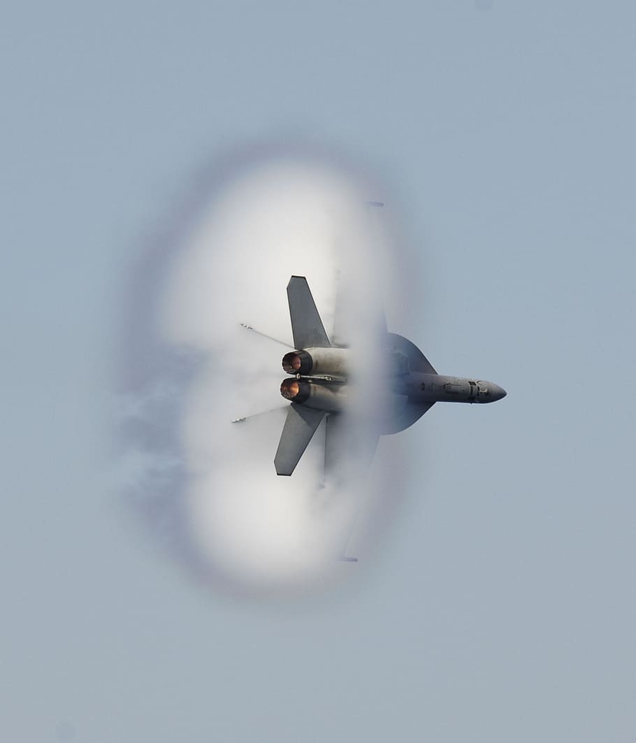 gray fighting jet, military jet, flight, flying, f-18, fighter