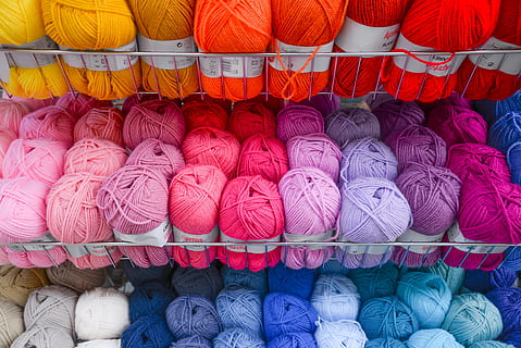 photo of assorted-color yarn thread spool lot, wool, shop, hobby HD wallpaper