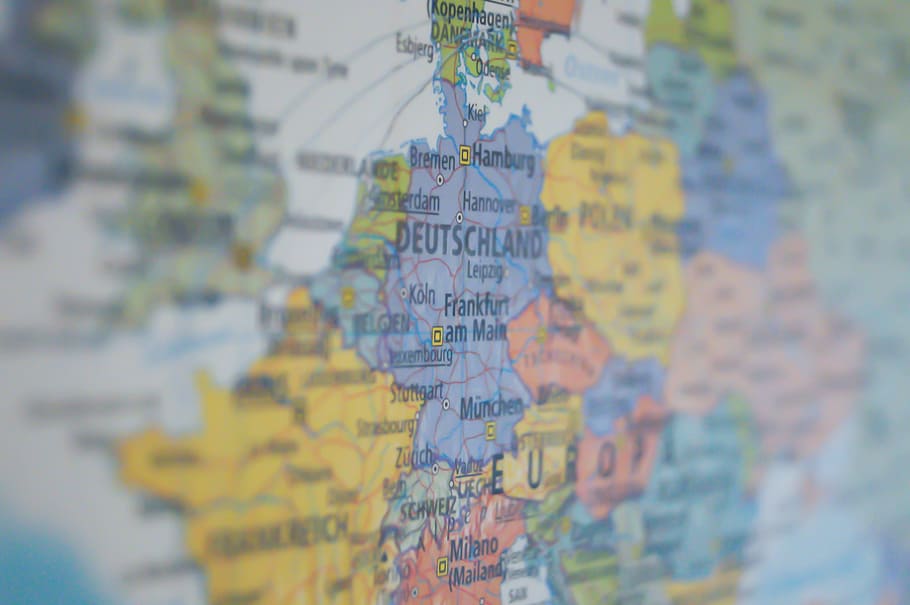 selective focus photography of Deutschland world map print, germany, HD wallpaper