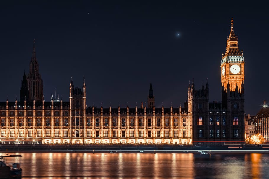 Westminster case and Elizabeth Tower, London, nighttime, city HD wallpaper