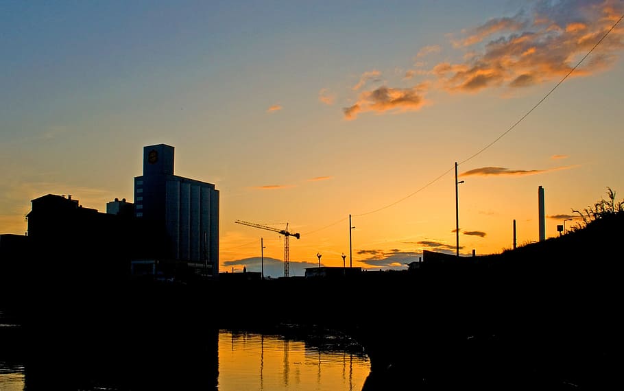 sunset, evening, warm, evening sky, cloud, silhouette, architecture HD wallpaper