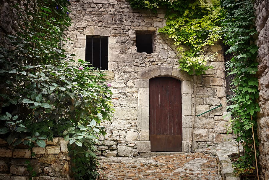 stone walled house, old, architecture, home, building, window HD wallpaper