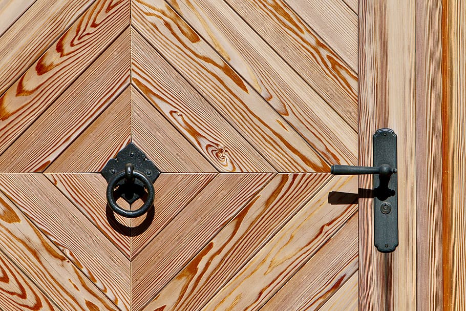 wooden door, call waiting ring, presser, geometric shape, wood - material, HD wallpaper