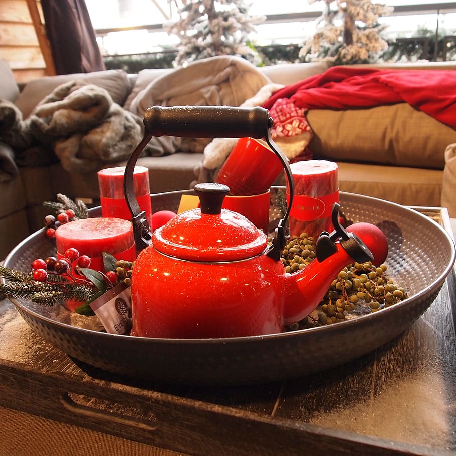 tea leaf, tea pot, boiler, table, cosy, enjoy, red, food and drink HD wallpaper