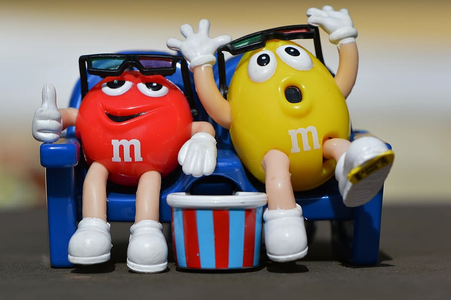 m m's, candy, funny, 3-d glasses, toy, representation, animal representation HD wallpaper