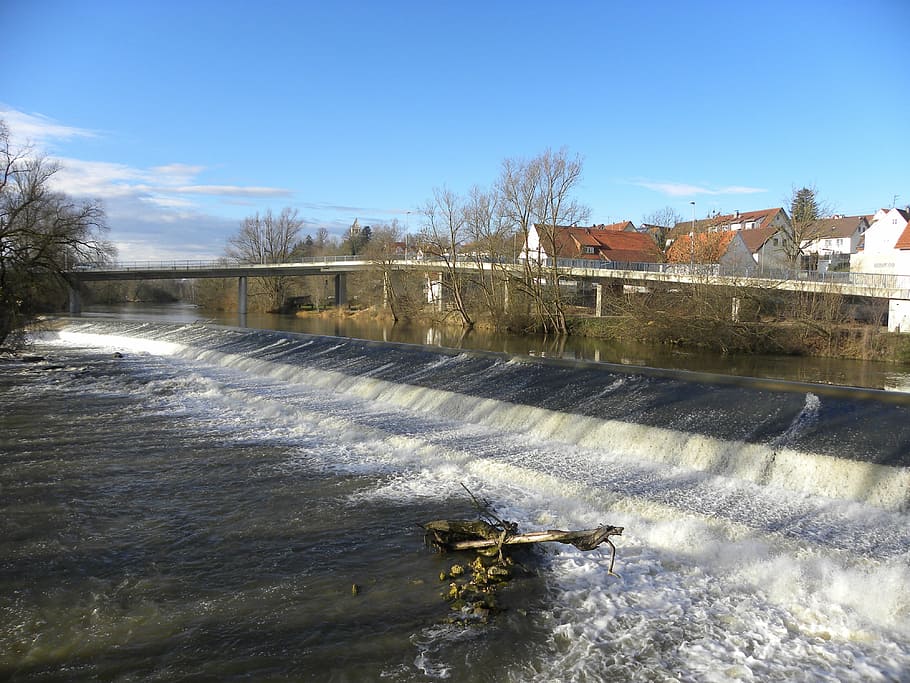 weir, barrage, danube, rottenacker, water, built structure HD wallpaper
