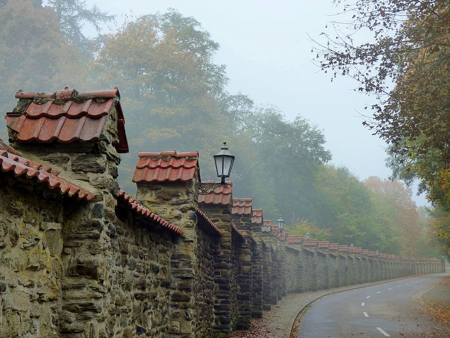 fog, abbey, clervaux, old wall, enchanted atmosphere, china - East Asia HD wallpaper