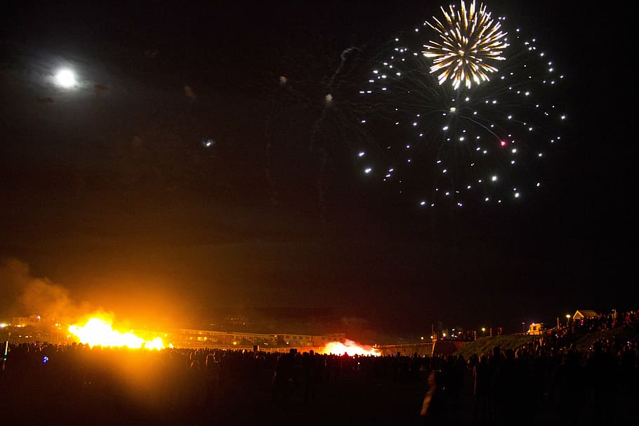 fireworks, seaford, bonfire, party, explosion, display, colorful HD wallpaper