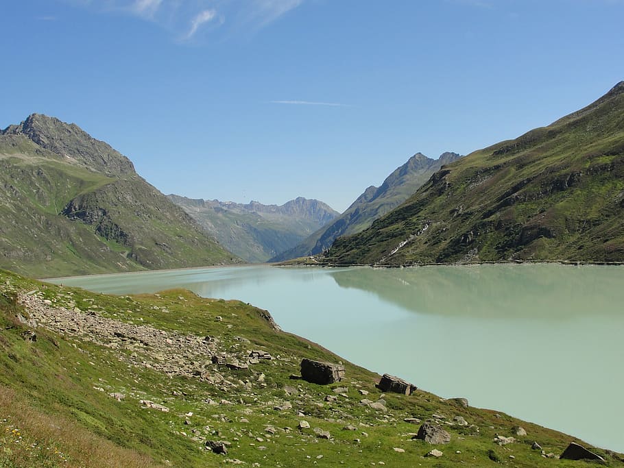 germany, landscape, sky, clouds, lake, river, mountains, reflections HD wallpaper