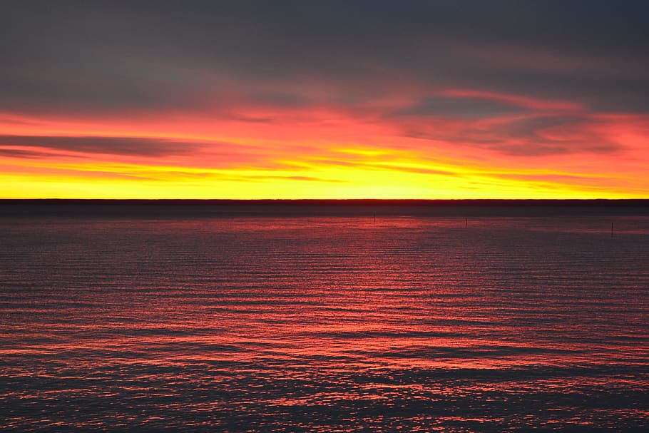 Vättern, Sunrise, Fire, sunset, scenics, dramatic sky, nature HD wallpaper