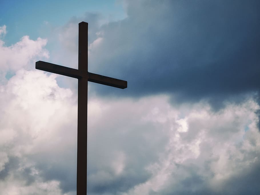 blue, sky, clouds, religion, cloud - sky, cross, spirituality HD wallpaper