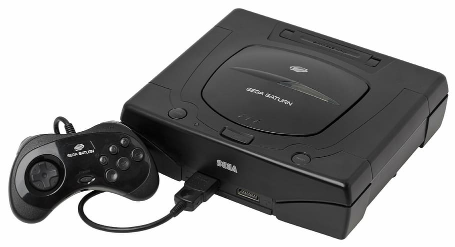 black Sega game console with controller, video game console, play
