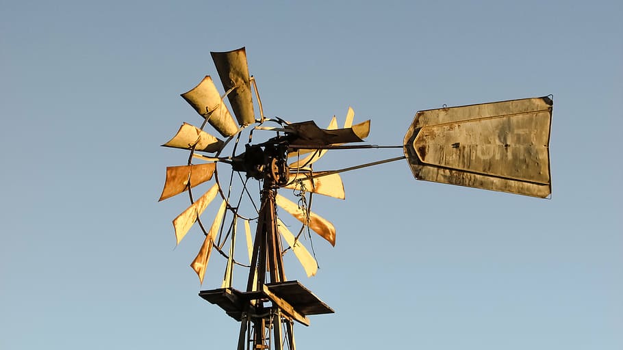 windmill, wheel, damaged, rusty, weathered, sky, water, traditional HD wallpaper
