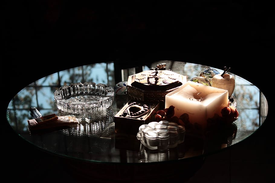 Table, Ornaments, Objects, Decorate, reflection, no people HD wallpaper