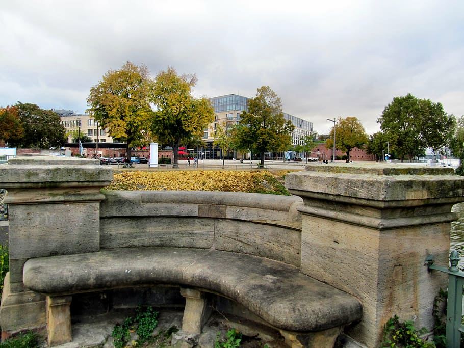 bench, stone bench, mainz, winter haven, autumn, bank, rest HD wallpaper