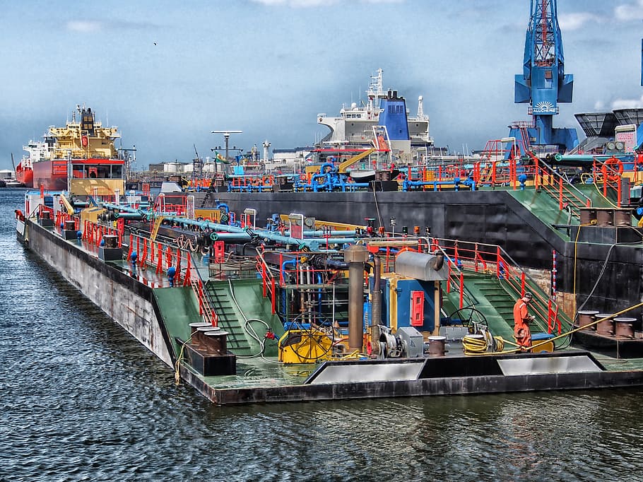 black, blue, and white galleon ship, rotterdam, netherlands, port