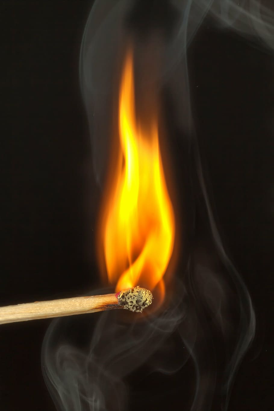 burning brown matchstick, fire, close, matches, kindle, flame, HD wallpaper