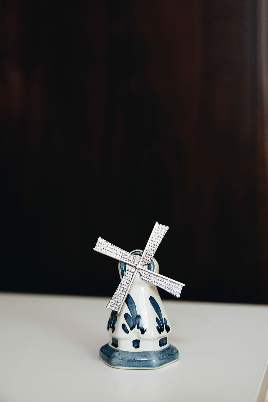 white and blue windmill miniature on table, decor, painted, figurine, HD wallpaper