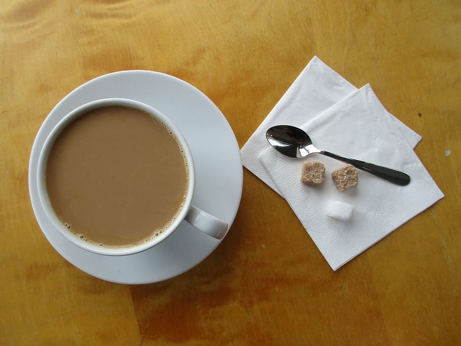 cup, coffee, sugar, spoon, napkins, table, food and drink, mug HD wallpaper