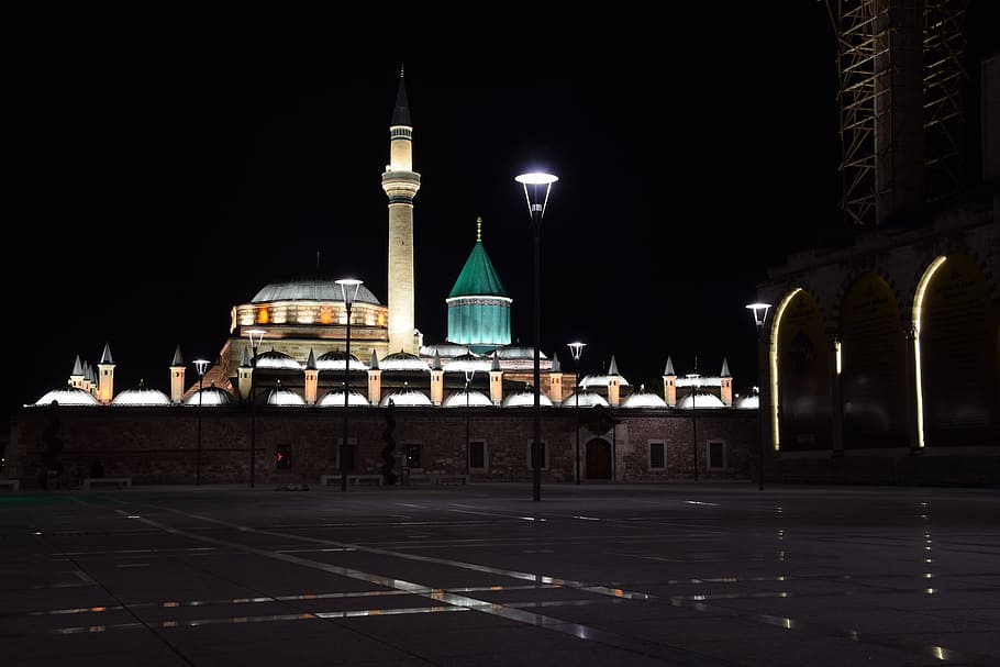 establishment showing lights, konya, mevlana museum, islam, religion, HD wallpaper
