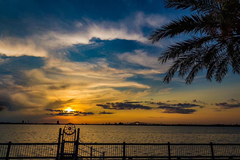 sunset, water, summer, sky, landscape, sunlight, blue, evening HD wallpaper