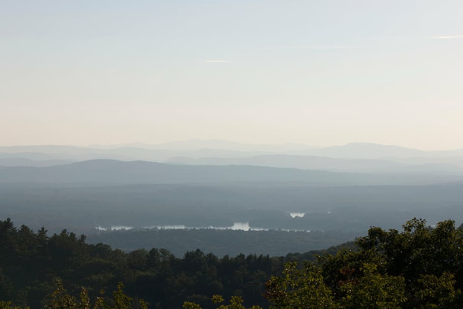 view, far, misty, hills, hazy, outdoor, nature, landscape, horizon HD wallpaper