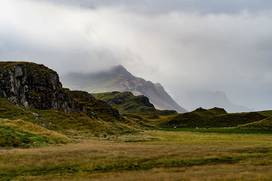 cloud, fog, grass, hill, landscape, mountain, nature, outdoors HD wallpaper
