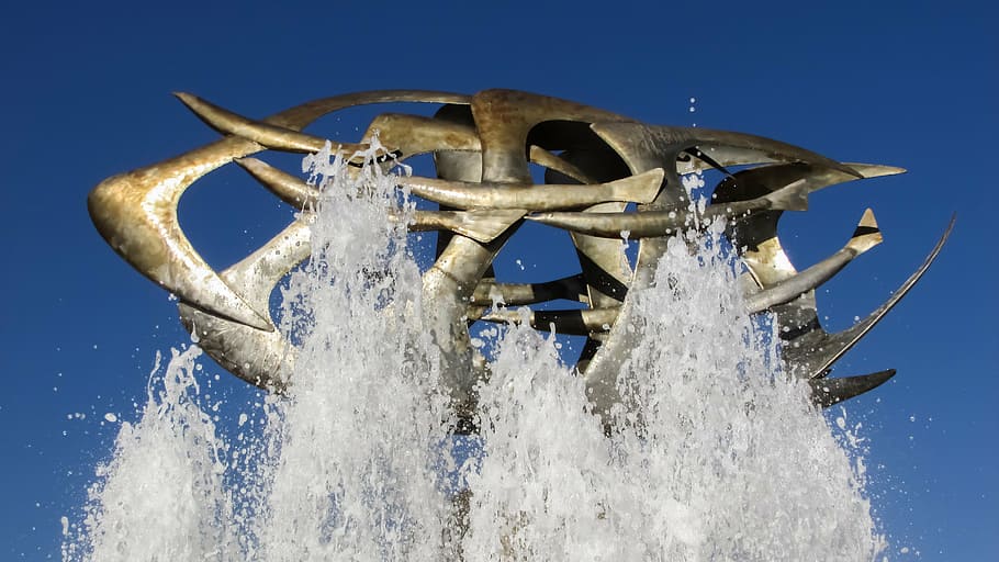 fountain, birds, sculpture, synthesis, water, drops, monument