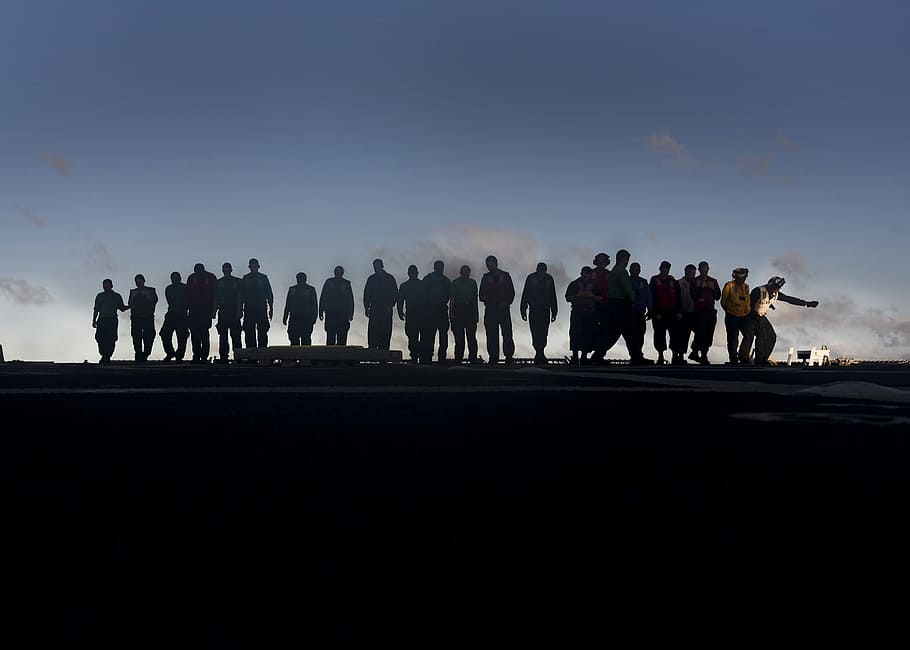 Teamwork, Sailors, Silhouettes, Cleaning, walking deck, foreign objects, HD wallpaper