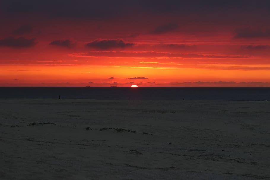 ameland, sunset, beach, sky, orange color, beauty in nature HD wallpaper