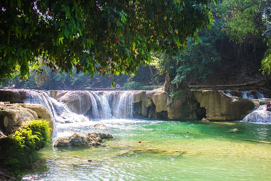 time lapse photography of waterfalls, body of water, stones HD wallpaper