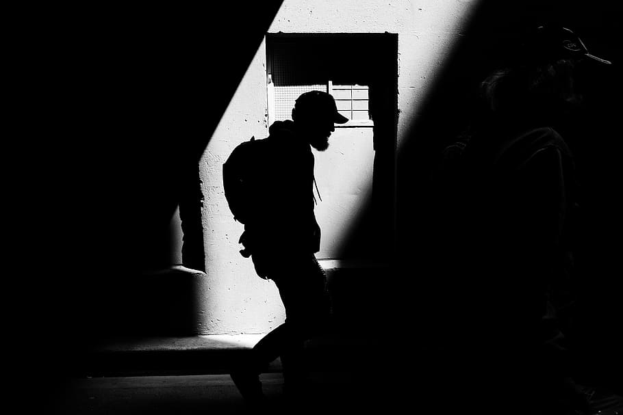 dark, people, man, guy, walking, silhouette, light, real people HD wallpaper