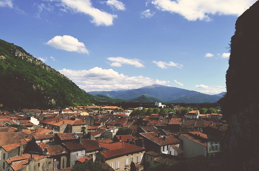 town, valley, architecture, mountain, buildings, houses, city HD wallpaper