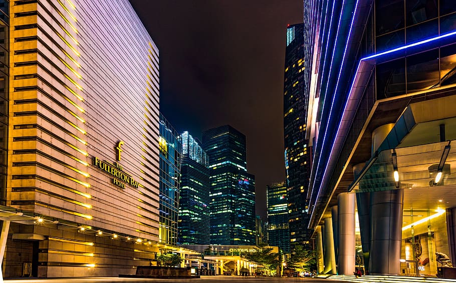 lighted curtain wall high rise building, architecture, skyscraper HD wallpaper