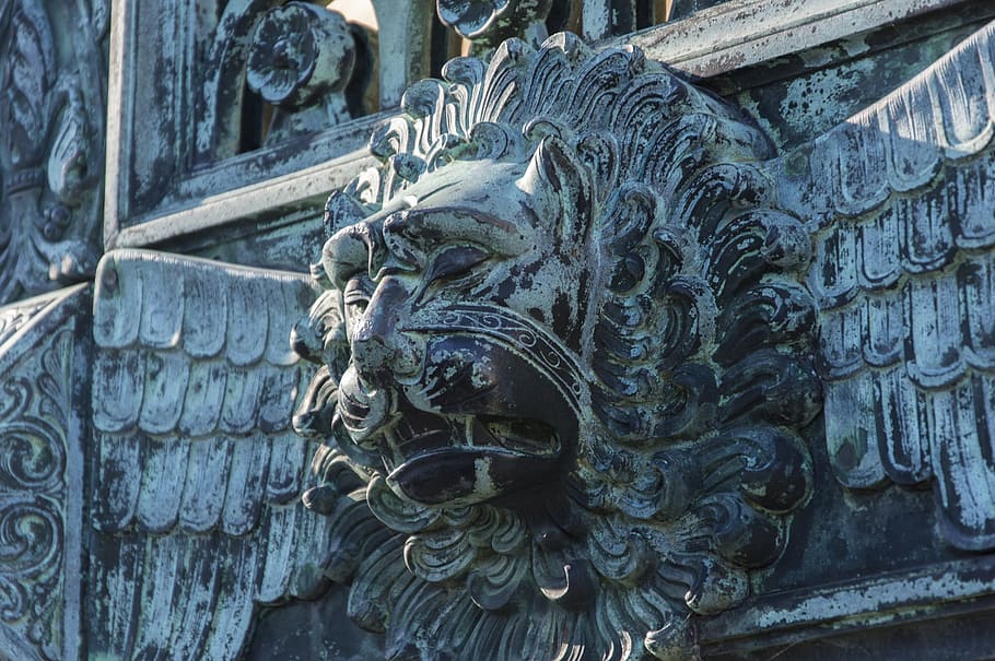 lion, goal, gate, input, old, door, doorknocker, antique, metal HD wallpaper