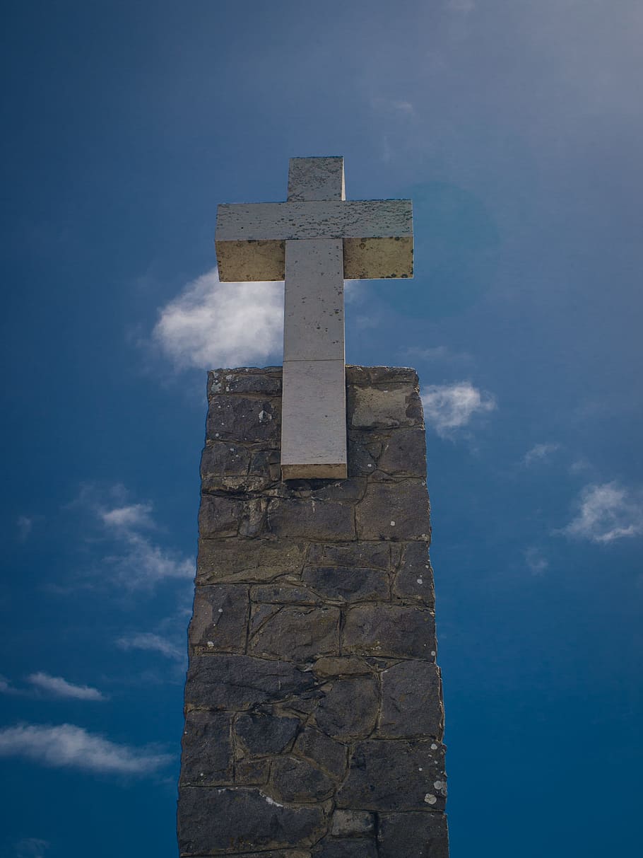 Cross, Cape Roca, Stele, sky, blue, portugal, religion, cloud - sky HD wallpaper