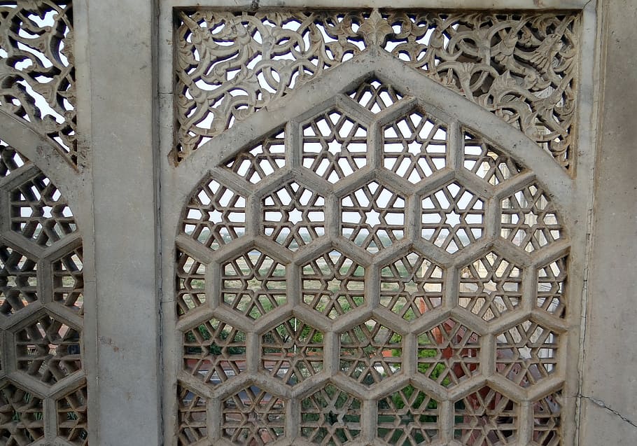 latticework, marble, white, agra fort, musamman burj, india, HD wallpaper